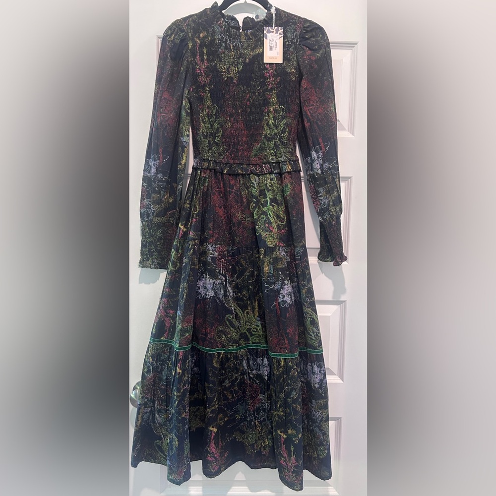 NEW NWT RO’S GARDEN Ivy Maxi Dress In Patagonia Green XS Smocked Tiered Cotton